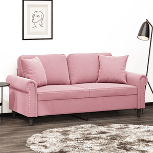 vidaXL Sofá 2 lugares c/ almofadas decorativas 140 cm veludo rosa