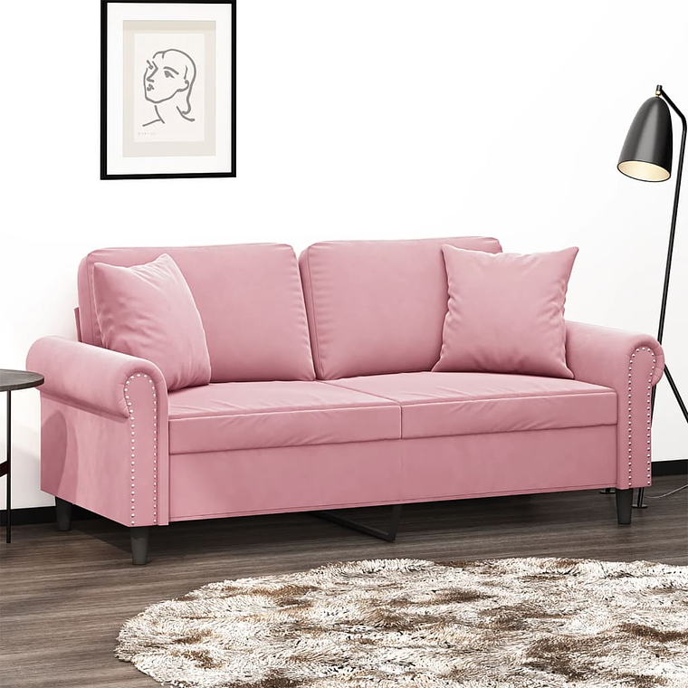 vidaXL Sofá 2 lugares c/ almofadas decorativas 140 cm veludo rosa 1