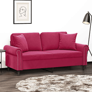 vidaXL Sofá 2 lug. + almofadas decorativas 140cm veludo vermelho tinto