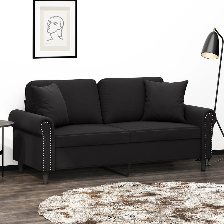 vidaXL Sofá 2 lugares c/ almofadas decorativas 140 cm veludo preto 1