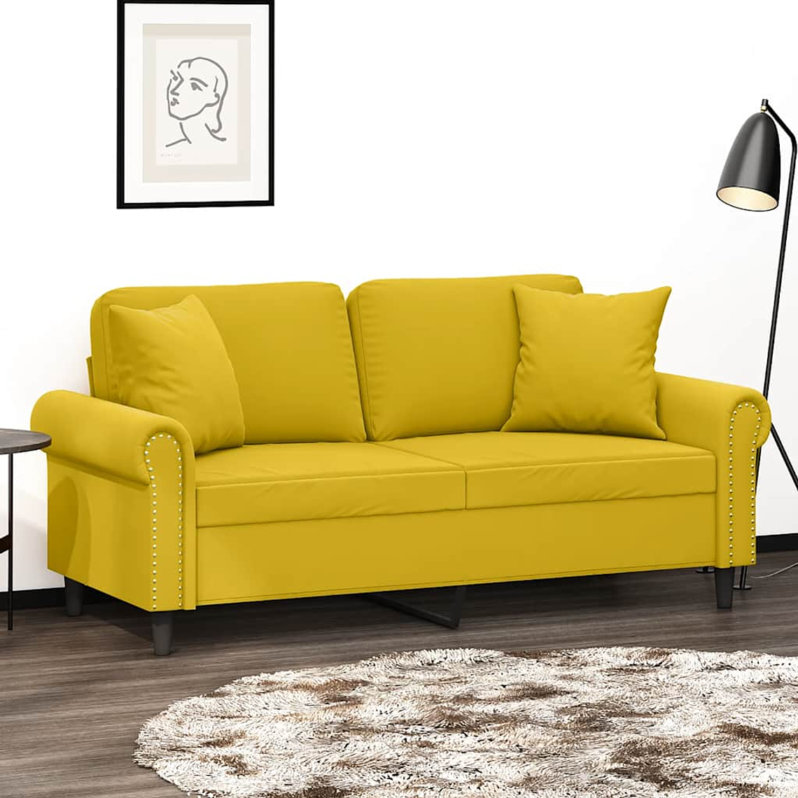 vidaXL Sofá 2 lugares c/ almofadas decorativas 140 cm veludo amarelo 1