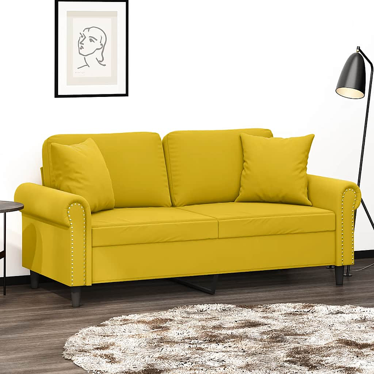 vidaXL Sofá 2 lugares c/ almofadas decorativas 140 cm veludo amarelo 1
