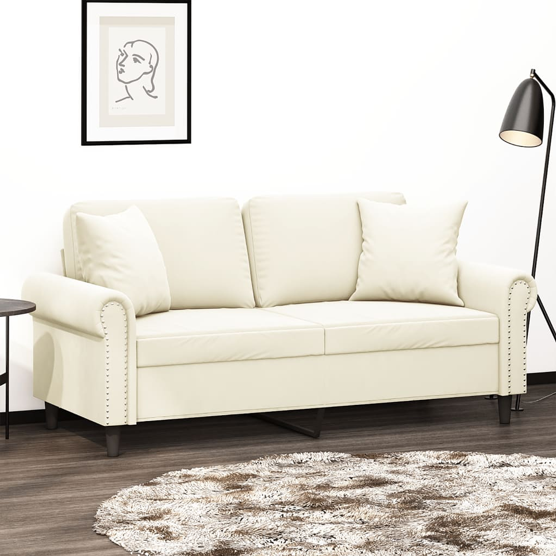vidaXL Sofá 2 lugares c/ almofadas decorativas 140 cm veludo creme 1