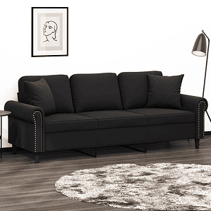 vidaXL Sofá 3 lugares c/ almofadas decorativas 180 cm veludo preto