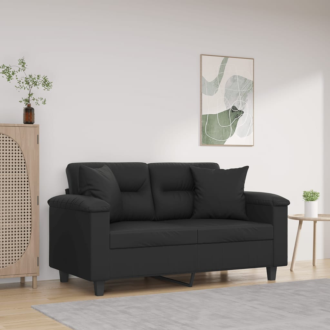 vidaXL Sofá 2 lugares + almofadas decorativas 120cm couro artif. preto 1