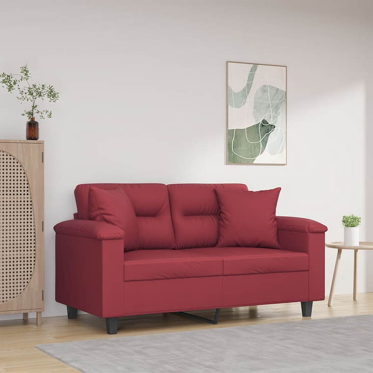 vidaXL Sofá 2 lugares +almofadas 120cm couro artificial vermelho tinto 1