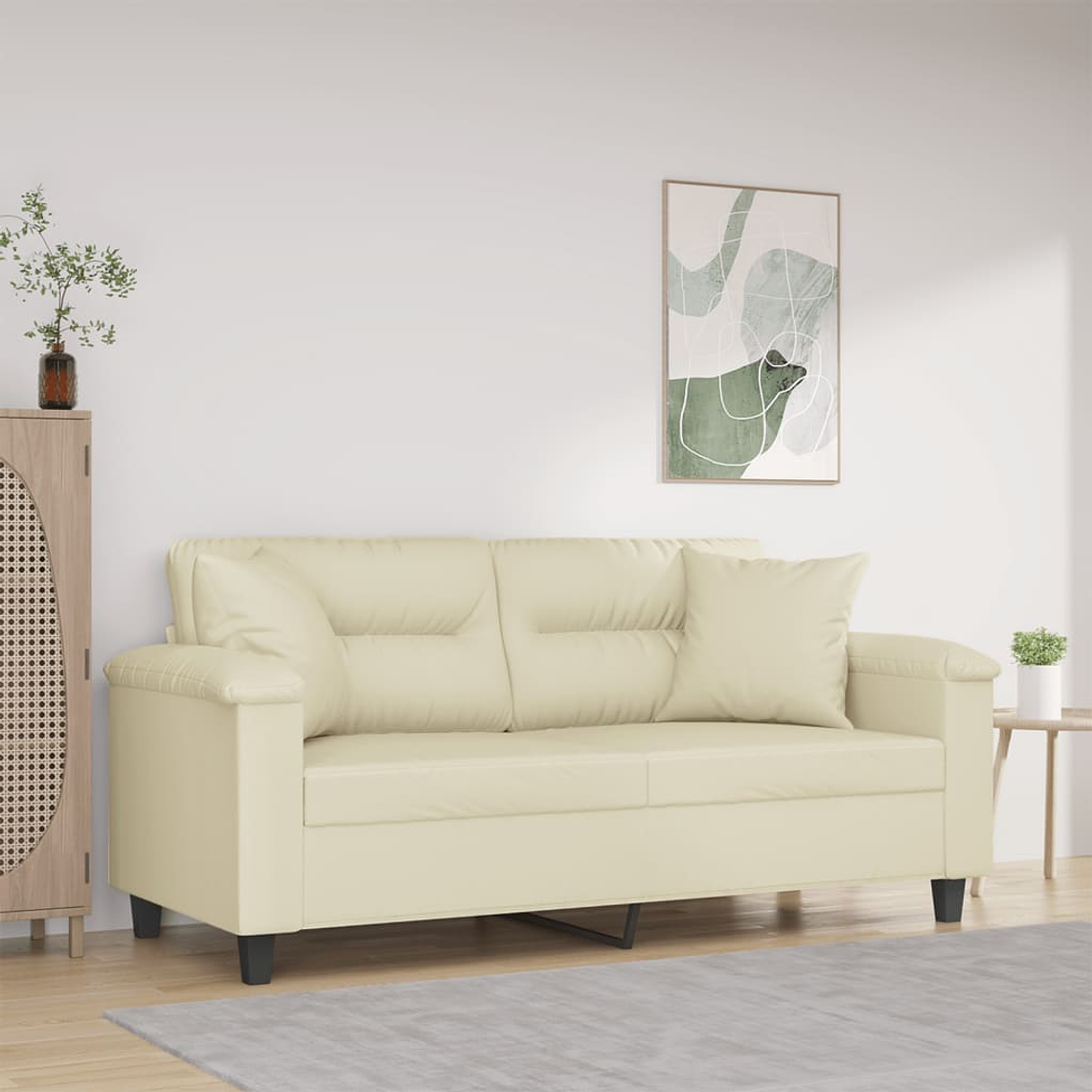 vidaXL Sofá 2 lugares + almofadas decorativas 140cm couro artif. creme 1