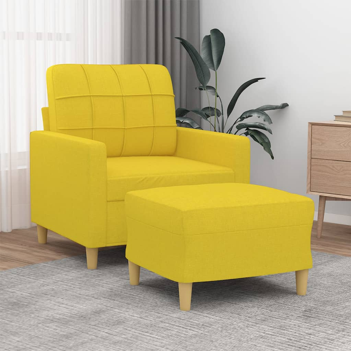 vidaXL Poltrona com apoio de pés 60 cm tecido amarelo-claro 1