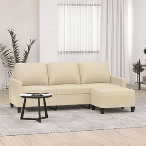 vidaXL Sofá de 3 lugares com apoio de pés 180 cm tecido cor creme