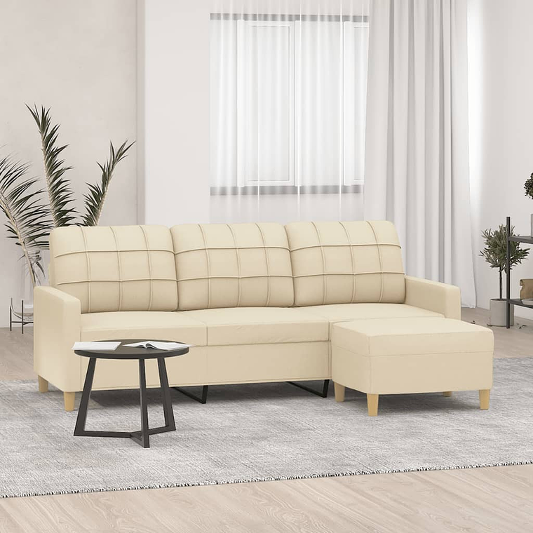 vidaXL Sofá de 3 lugares com apoio de pés 180 cm tecido cor creme 1