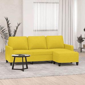 vidaXL Sofá de 3 lugares com apoio de pés 180 cm tecido amarelo-claro