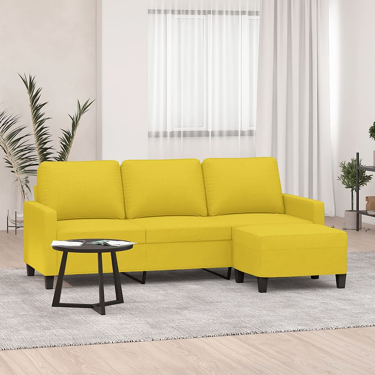 vidaXL Sofá de 3 lugares com apoio de pés 180 cm tecido amarelo-claro 1