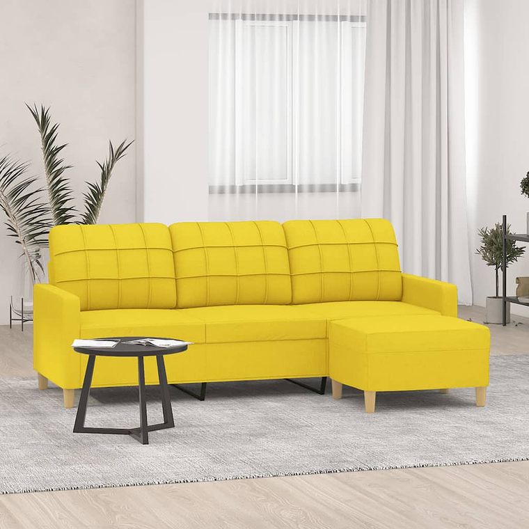 vidaXL Sofá de 3 lugares com apoio de pés 180 cm tecido amarelo-claro 1