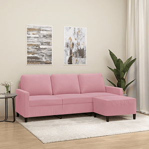 vidaXL Sofá de 3 lugares com apoio de pés 180 cm veludo rosa