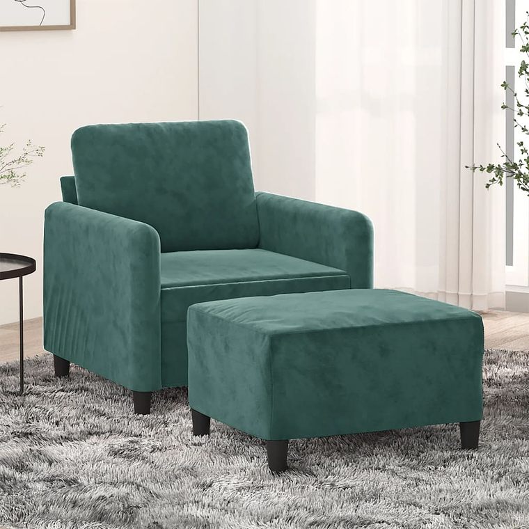 vidaXL Poltrona com apoio de pés 60 cm veludo verde-escuro 1