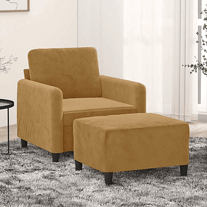 vidaXL Poltrona com apoio de pés 60 cm veludo castanho