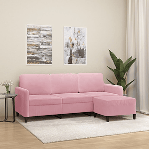 vidaXL Sofá de 3 lugares com apoio de pés 180 cm veludo rosa