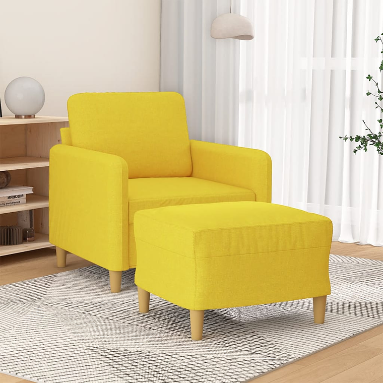 vidaXL Poltrona com apoio de pés 60 cm tecido amarelo-claro 1