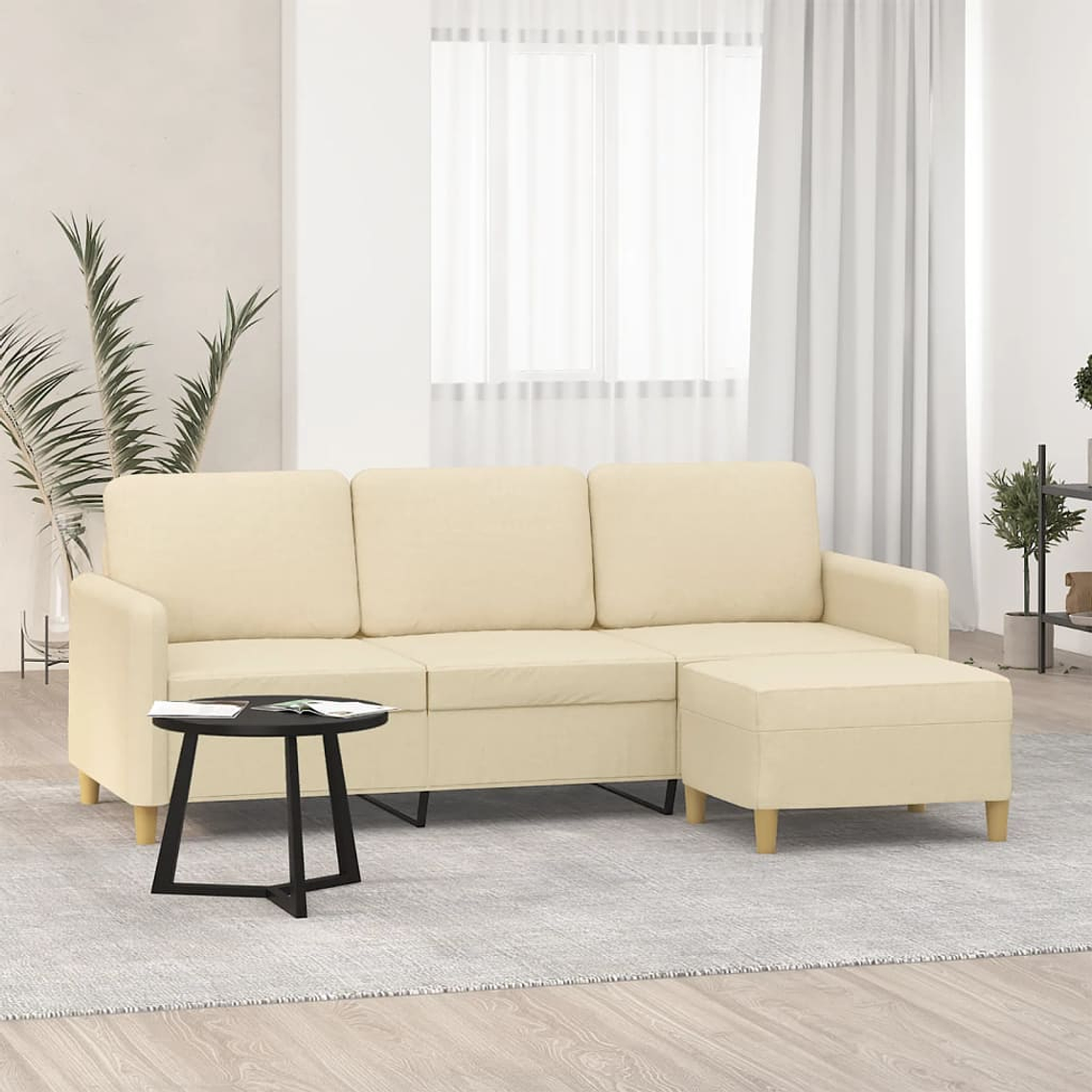 vidaXL Sofá de 3 lugares com apoio de pés 180 cm tecido cor creme 1