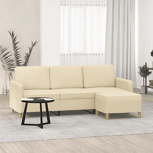 vidaXL Sofá de 3 lugares com apoio de pés 180 cm tecido cor creme
