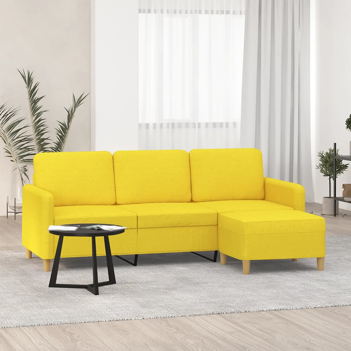 vidaXL Sofá de 3 lugares com apoio de pés 180 cm tecido amarelo-claro 1