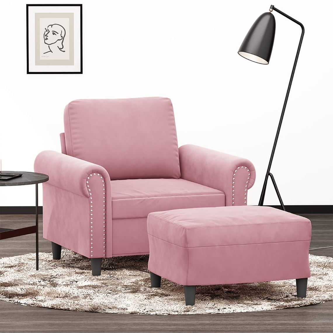 vidaXL Poltrona com apoio de pés 60 cm veludo rosa 1