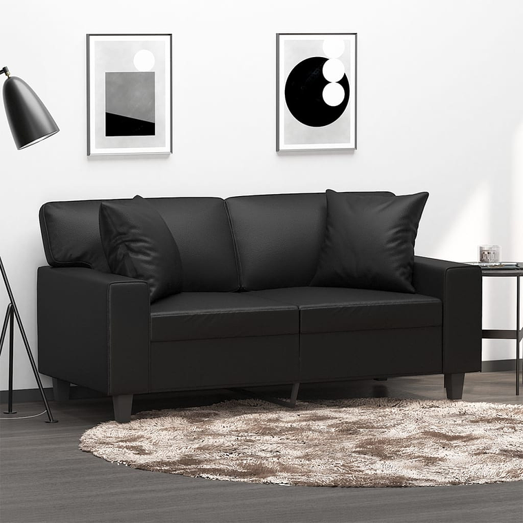 vidaXL Sofá 2 lugares + almofadas decorativas 120cm couro artif. preto 1