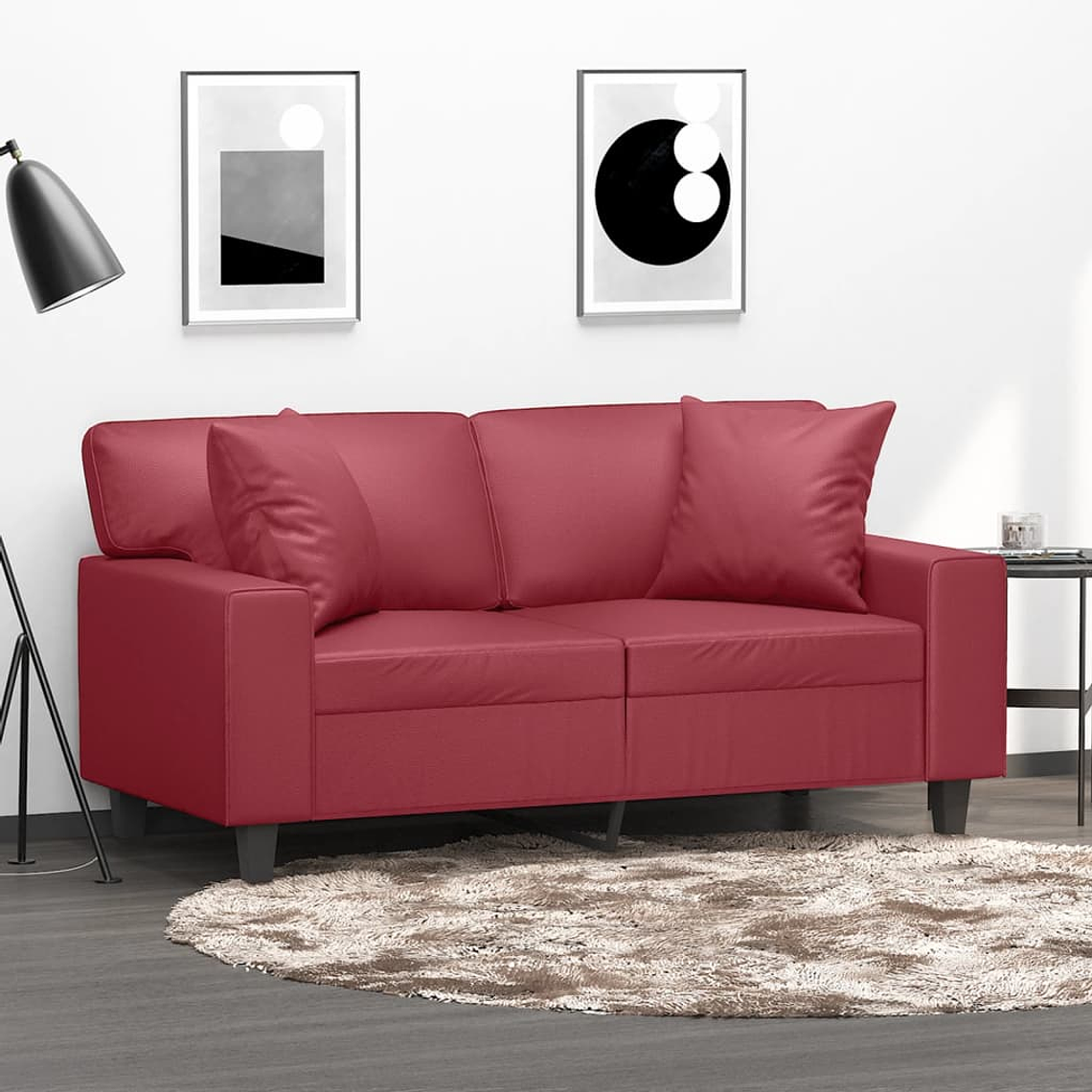 vidaXL Sofá 2 lugares +almofadas 120cm couro artificial vermelho tinto 1