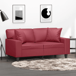 vidaXL Sofá 2 lugares +almofadas 120cm couro artificial vermelho tinto