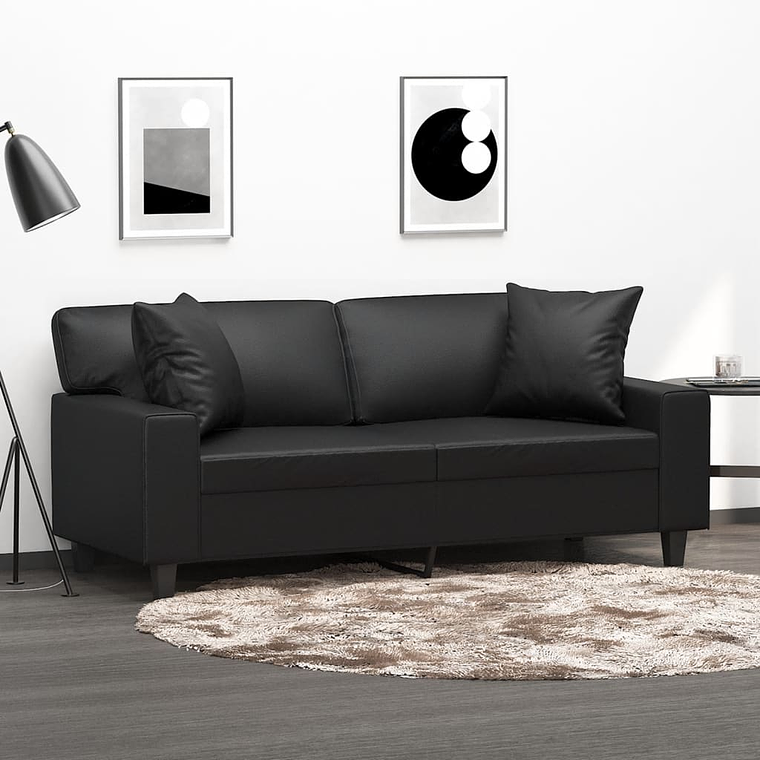 vidaXL Sofá 2 lugares + almofadas decoração 140 cm couro artif. preto 1