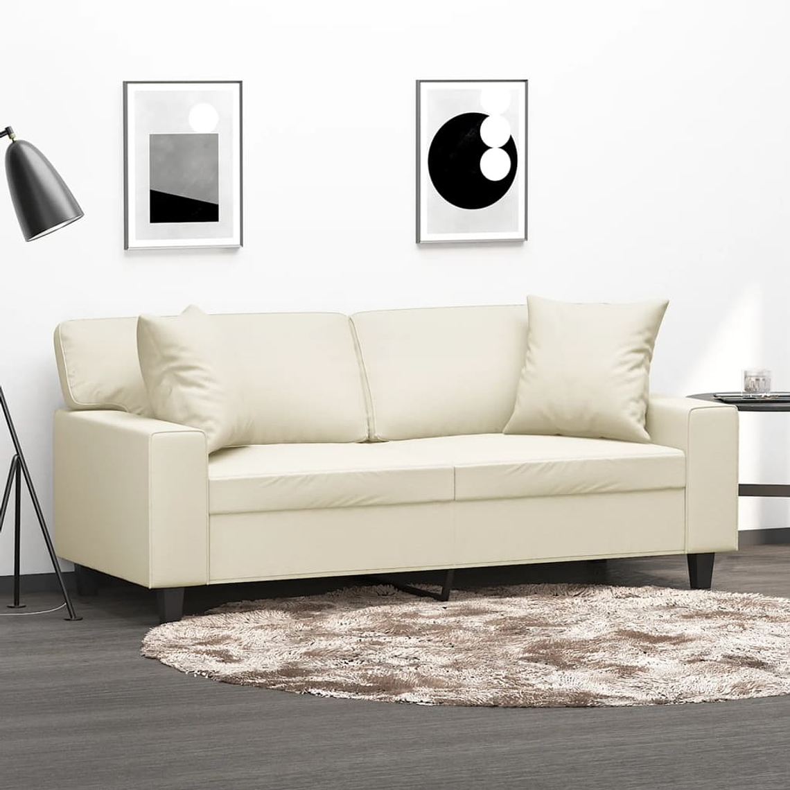 vidaXL Sofá 2 lugares + almofadas decorativas 140cm couro artif. creme 1