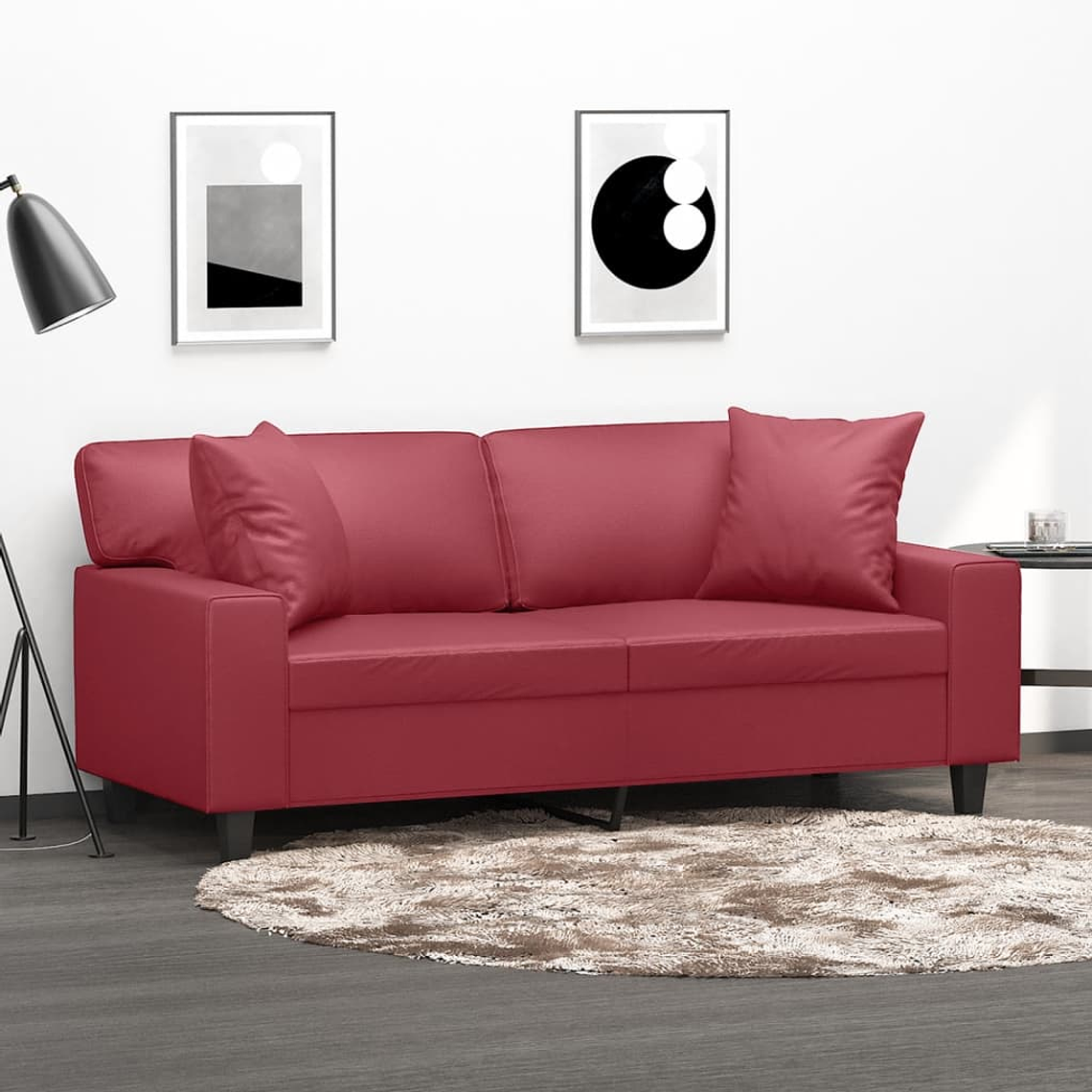 vidaXL Sofá 2 lugares +almofadas 140cm couro artificial vermelho tinto 1