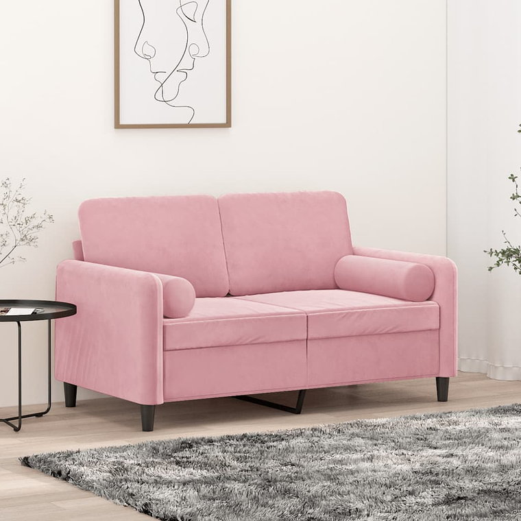 vidaXL Sofá 2 lug. c/ almofadas decorativas 120 cm veludo rosa 1