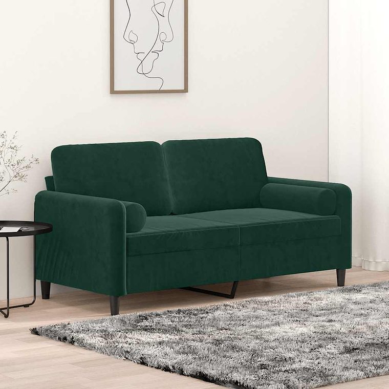 vidaXL Sofá 2 lug. c/ almofadas decorativas 140cm veludo verde-escuro 1
