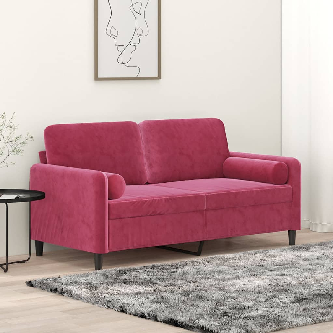 vidaXL Sofá 2 lug. + almofadas decorativas 140cm veludo vermelho tinto 1