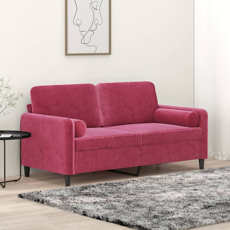 vidaXL Sofá 2 lug. + almofadas decorativas 140cm veludo vermelho tinto 1