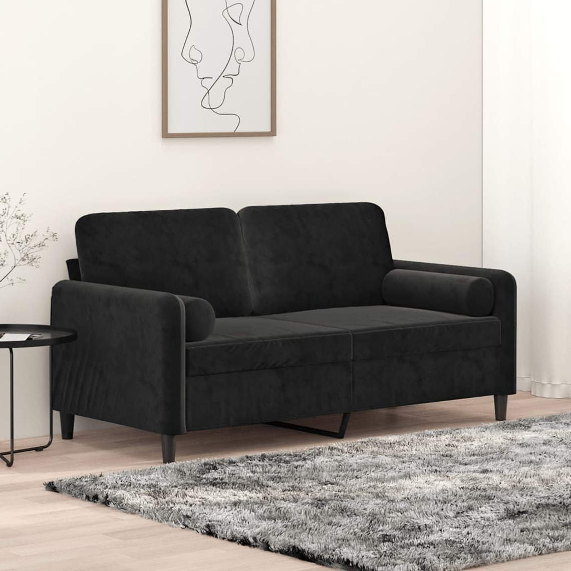 vidaXL Sofá 2 lugares c/ almofadas decorativas 140 cm veludo preto 1