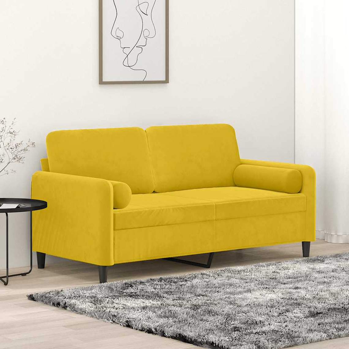 vidaXL Sofá 2 lugares c/ almofadas decorativas 140 cm veludo amarelo 1