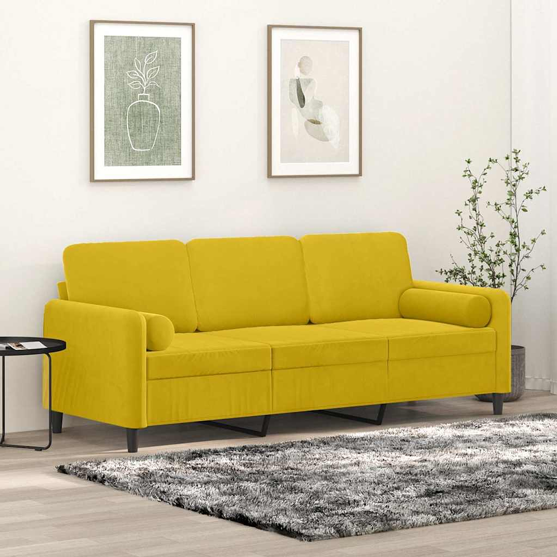 vidaXL Sofá 3 lugares c/ almofadas decorativas 180 cm veludo amarelo 1