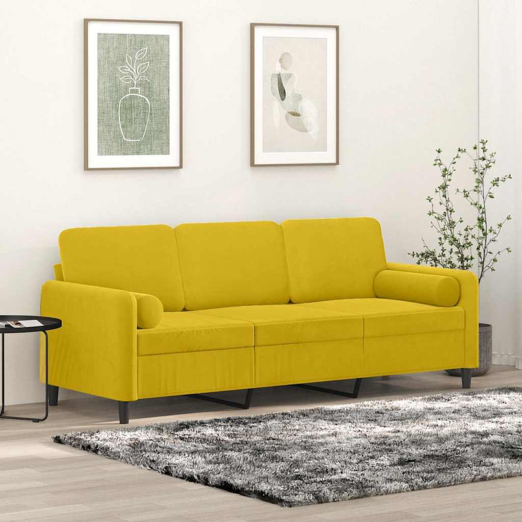 vidaXL Sofá 3 lugares c/ almofadas decorativas 180 cm veludo amarelo 1