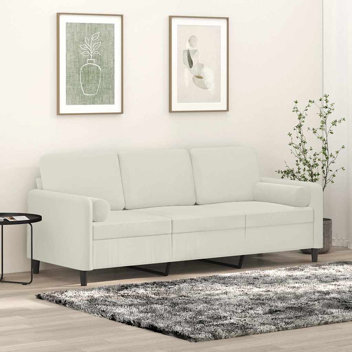 vidaXL Sofá 3 lugares c/ almofadas decorativas 180 cm veludo creme 1
