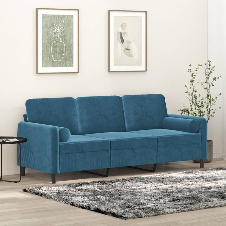 vidaXL Sofá 3 lugares c/ almofadas decorativas 180 cm veludo azul 1