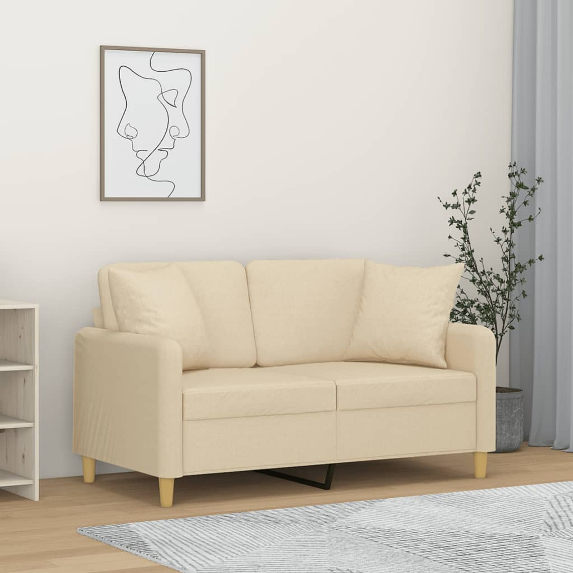 vidaXL Sofá 2 lugares + almofadas decorativas 120 cm tecido cor creme 1