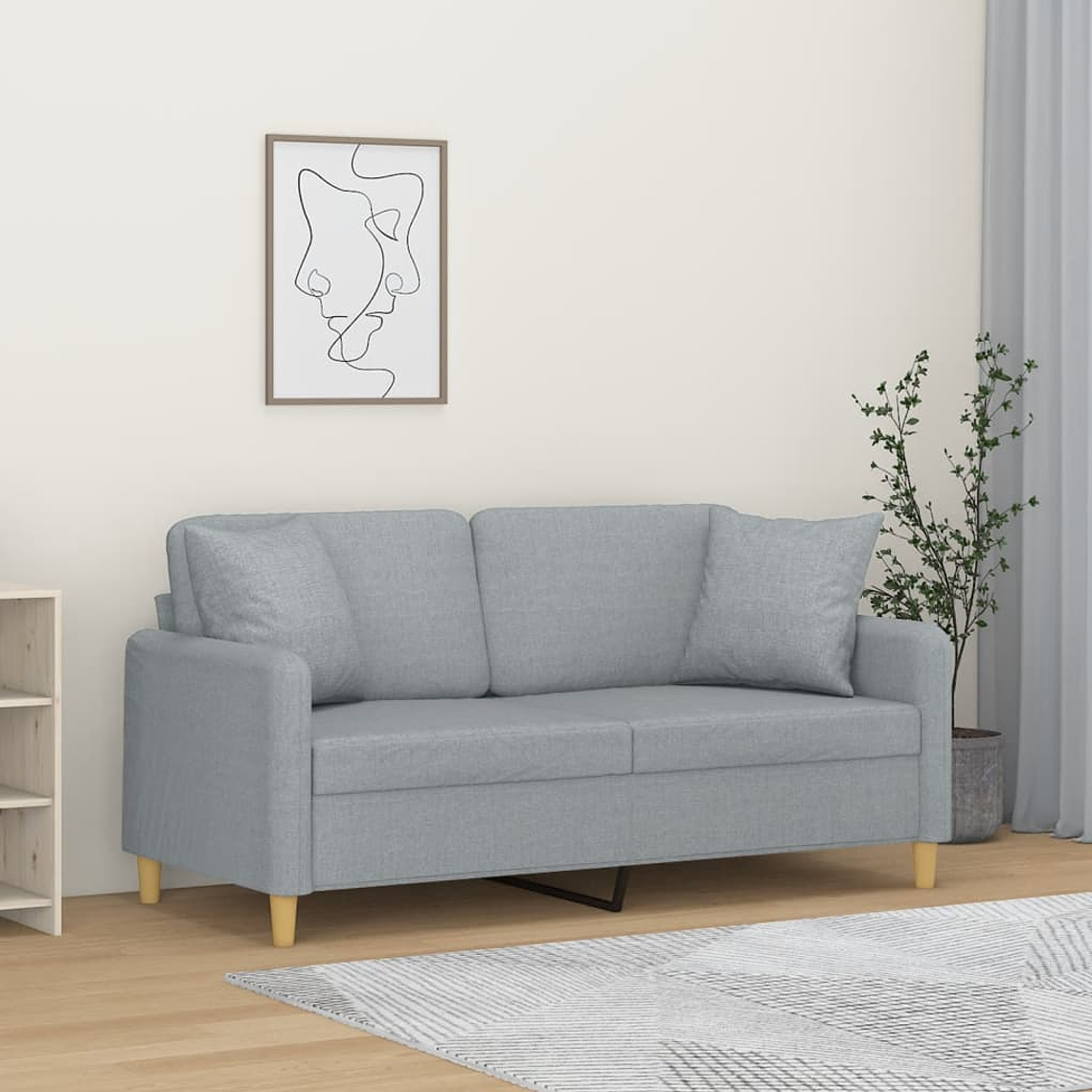 vidaXL Sofá 2 lugares + almofadas decorativas 140cm tecido cinza-claro 1