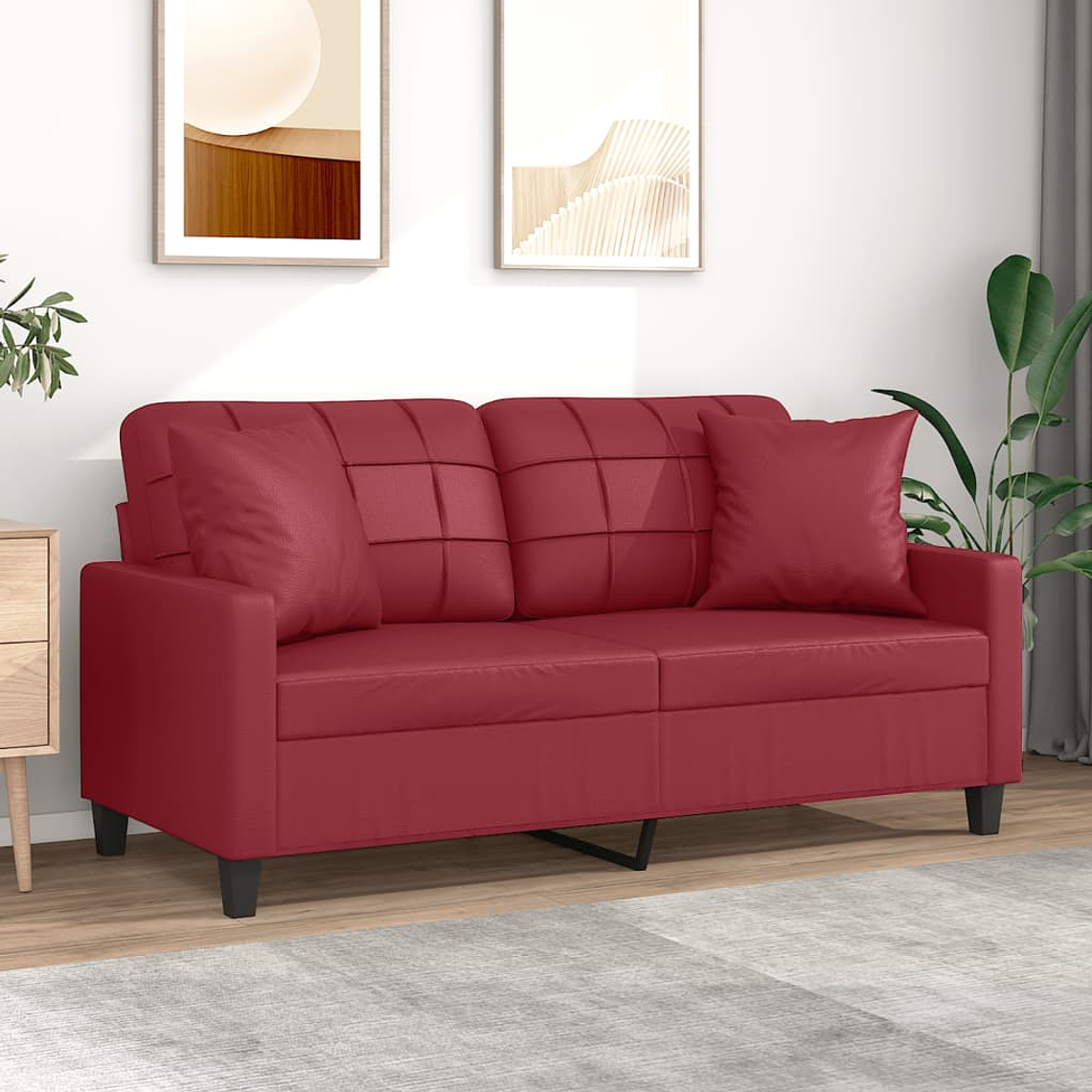 vidaXL Sofá 2 lugares +almofadas 140cm couro artificial vermelho tinto 1