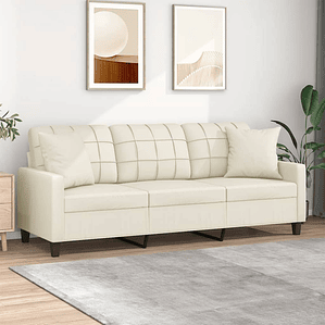 vidaXL Sofá 3 lug. c/ almofadas decorativas 180 cm couro artif. creme