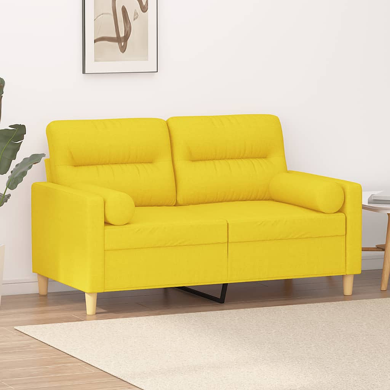 vidaXL Sofá 2 lug. + almofadas decorativas 120 cm tecido amarelo-claro 1