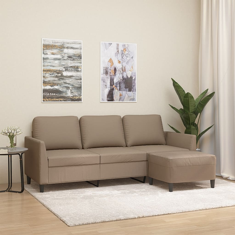 vidaXL Sofá 3 lugares c/ apoio pés 180 cm couro artificial cappuccino 1