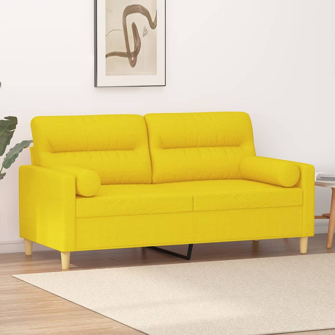 vidaXL Sofá 2 lug. + almofadas decorativas 140 cm tecido amarelo-claro 1