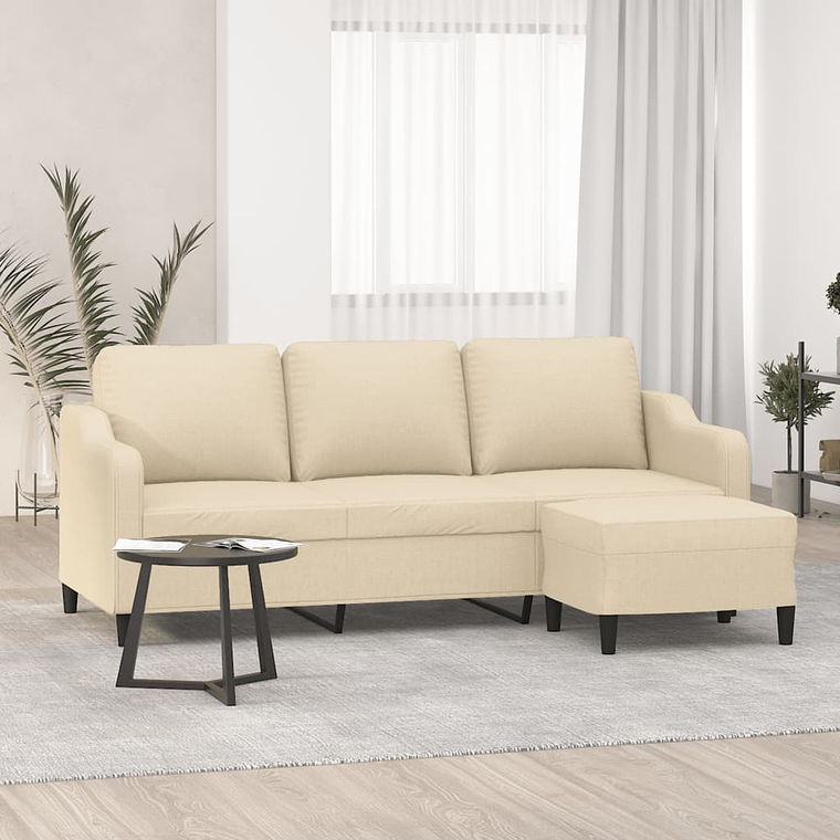 vidaXL Sofá de 3 lugares com apoio de pés 180 cm tecido cor creme 1